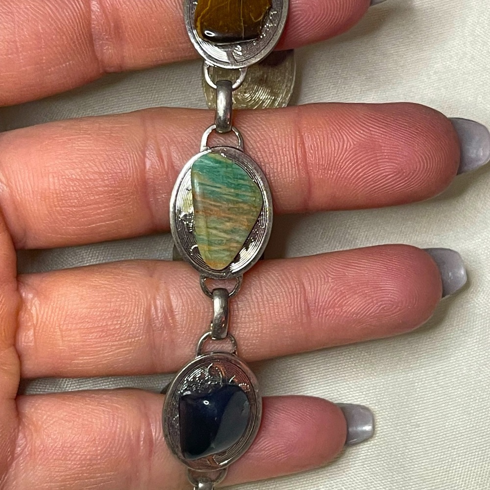 Vintage Multi Gem Sterling Silver Bracelet